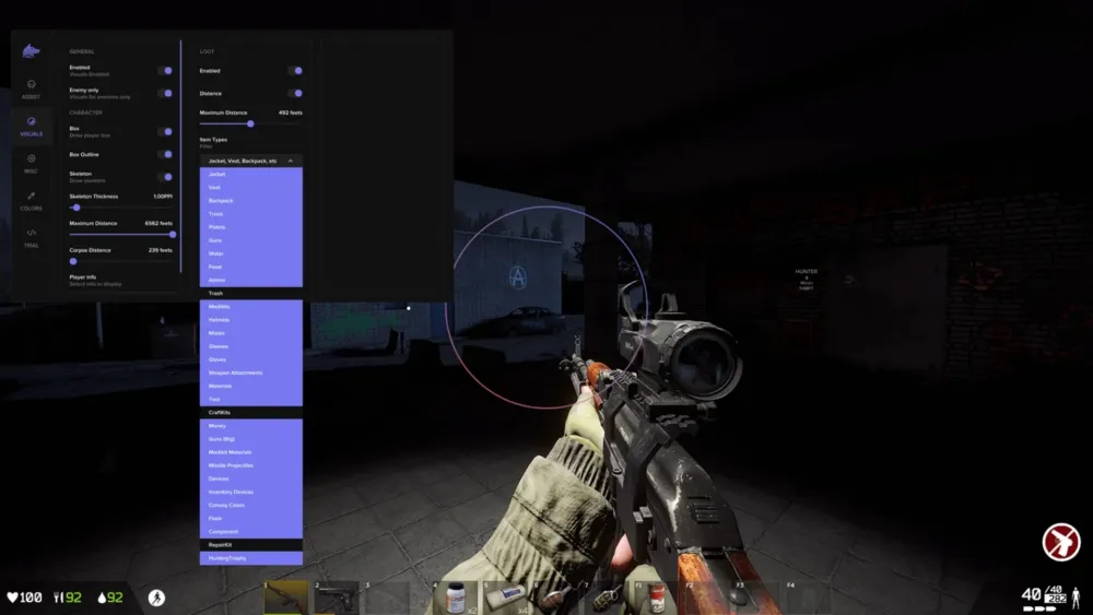 Интерфейс настроек чита Fecurity для Deadside: панель управления скрытным аимботом (Silent Aimbot), визуалом (ESP) и дополнительными функциями.