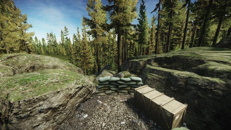 Мешки с песком, блокирующие путь к минам у лагеря USEC